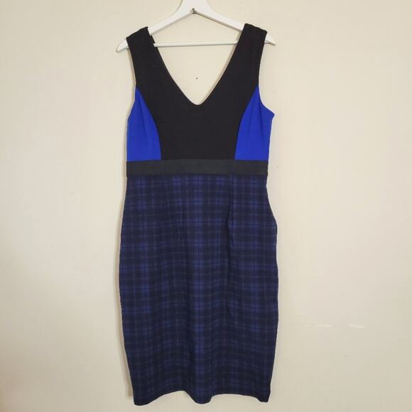 Anthropologie Bailey 44 Dress color block plaid sheath v-neck Sz L Pencil skirt - Picture 3 of 5